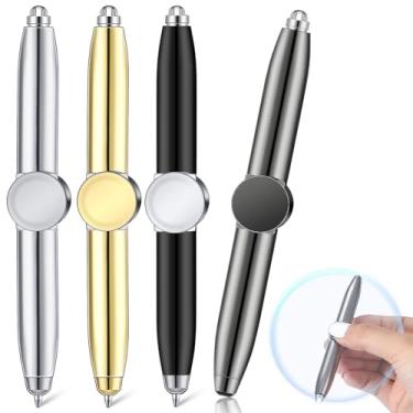 Imagem de Sabary 4 Pcs Fidget Pen Spinner Pen with LED Light Multi Functional Cool Anxiety Gift Help Stress Reducer Thinking Ballpoint Rotating Anti Stress Anxiety Gift for Business(Black, Gray, Gold, Silver)