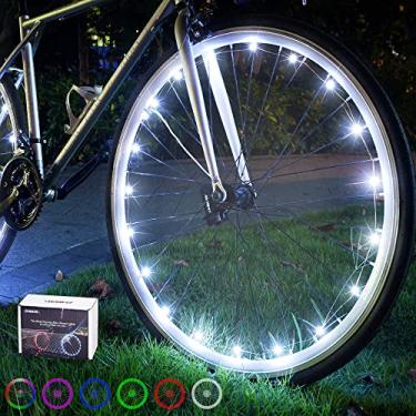 Imagem de DAWAY Luzes de LED para pneu de bicicleta A01 – Luz brilhante para raios de bicicleta (1 peça, branca), acessórios legais para rodas ou cadeiras de rodas, presentes divertidos para meninas, meninos, crianças, bateria incluída