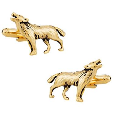 Imagem de Cuff-Daddy Abotoaduras de ouro Howling Lone Wolf com caixa de presente de apresentação