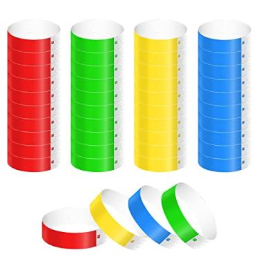 Imagem de KINBOM 200 pulseiras de neon, pulseiras de papel à prova d'água, pulseiras para eventos, pulseiras coloridas para festas, bares, shows, boates (verde, vermelho, azul, amarelo)