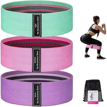 Imagem de Kit 3 Faixas Hip Mini Band Tecido Elástico Premium – Para Exercícios em Casa, Pilates, Yoga, Fisioterapia, Academia e Treino Funcional