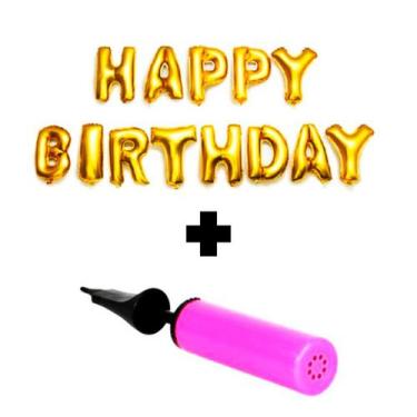 Imagem de Kit 1 Bomba Inflador Manual + Bexiga Happy Birthday