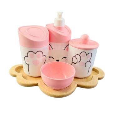 Imagem de Kit Higiene Baby Gatinha Menina c/bandeja MDF - Dóia Kids, Gatinha/Tam