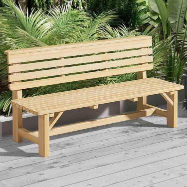 Imagem de Bancos Ao Ar Livre à Prova De Intempéries Madeira Maciça Forte Suporte De Carga à Prova De Ferrugem Banco De Madeira Fácil De Limpar Com Encosto Para Decoração, Natural, 80 * 50 * 80cm