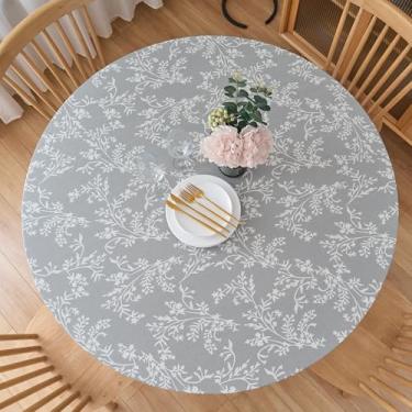 Imagem de LIBERECOO Toalha de mesa redonda de vinil com forro de flanela, borda elástica, impermeável, toalha de mesa de plástico para uso interno e externo