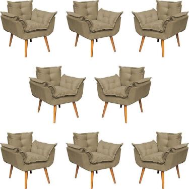 Imagem de Kit 8 Poltronas Decorativa Alice Pé Trapézio 30cm Castanho - Suede