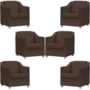 Imagem de Kit 6 Poltronas Mila Corino Cores Pé De Plástico Cromado - Marrom Corino