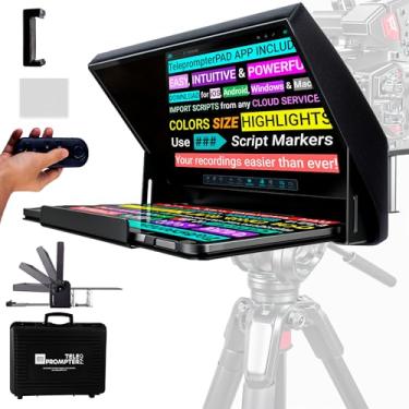 Imagem de TeleprompterPAD iLight Pro 13 polegadas tela grande + controle remoto – 100 x 100 alumínio – iPad PRO/Android/Windows Tablet PC – produto profissional robusto – Multi câmera – Vidro HD divisor de feixes – Feito na Europa