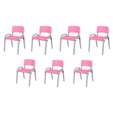 Imagem de Kit 7 Cadeiras Infantil Iso, Escola, Base Cinza- Rosa - J A Garcia