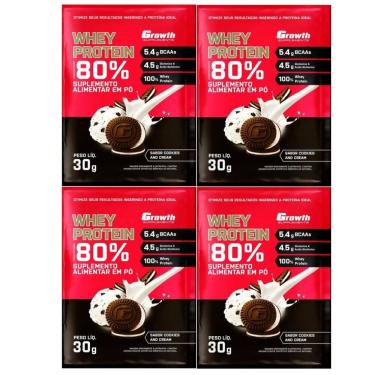 Imagem de Kit com 4 Saches  Whey Protein 80% 30g Growth Cookies And Cream