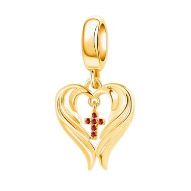 Imagem de QeenseKc Pingente de asa de anjo Jan Birthstone Corss Bead compatível com pulseira Pandora presente feminino