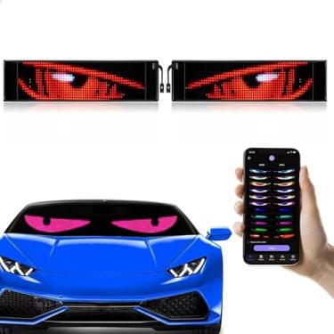 Imagem de 2 peças de luz olho diabo para carros | olhos de LED para para-brisa de caminhão | Placa de LED programável de rolagem flexível | Pode editar texto/grafite/animações