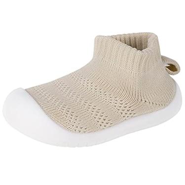 Imagem de Sisttke Meias De Bebê Para Meninos E Meninas, Sapatos Respiráveis Caminhada, Pantufas Bebês, Tênis Infantis Com Sola Borracha Macia, Cáqui-2