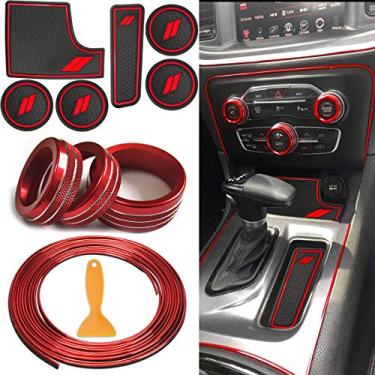 Imagem de Auovo Tapetes antipoeira e acabamento para Dodge Charger Accessories 2015-2021 6 peças tapetes de inserções de copo 3 peças A/C volume anel de interruptor de rádio 5 metros carro moldura interior tira