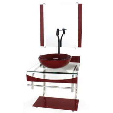 Imagem de Gabinete de vidro 40cm para banheiro curvado duplo inox cuba redonda v