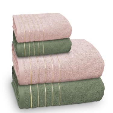 Imagem de Jogo de Toalha de Banho Golden, 4 Peças, Gramatura 500 g/m², Banhão, Appel (Verde Bandeira/Rosa Gloss)
