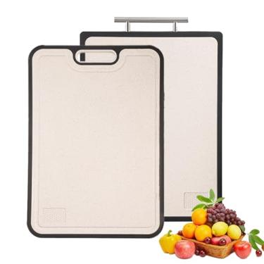 Imagem de TUMPETY Tábua de corte de titânio 99,9% puro para cozinha, grau alimentício dupla face, titânio puro e palha de trigo, PP fácil de limpar, tamanho grande (2 peças)