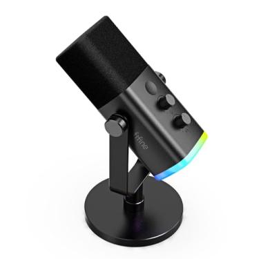 Imagem de FIFINE Microfone dinâmico USB/XLR para gravação de podcast, microfone streaming para jogos de computador com RGB, botão de mudo, conector para fones ouvido, suporte de mesa,vocal mic para YouTube-AM8