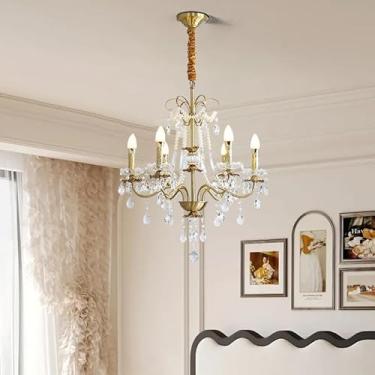 Imagem de Vela Francesa Latão Cristal Candelabro LED Luxo Americano Sala De Estar Restaurante Quarto Estudo Villa Hotel Bar Café Lâmpada Pingente (C 6 luzes)