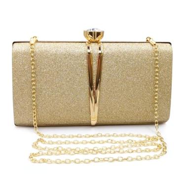 Imagem de Aovtero Bolsa clutch feminina para festa de casamento com corrente, Lantejoulas - ouro
