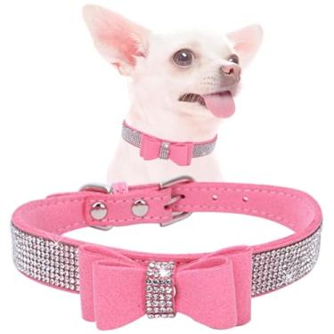 Imagem de Coleira para cães com glitter cristal e strass coleiras para animais de estimação de liga de zinco para cães pequenos médios gatos chihuahua pug coleira rosa PP