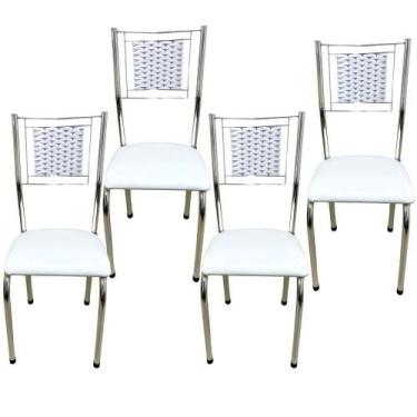 Imagem de Kit 4 Cadeiras Jantar Belize Moderna Cromada Aço Junco Cozinha Sala As