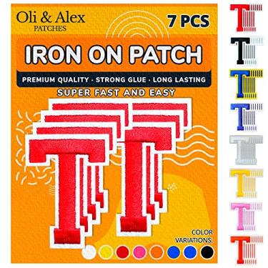 Imagem de Oli and Alex Ferro em letras 6 cm - 7 peças de adesivos vermelhos T letras para roupas - Super cola - sem necessidade de costura - Alfabeto bordado futebol time escola universidade - vermelho, T