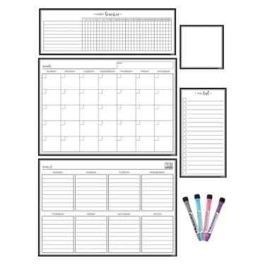 Imagem de Conjunto de calendário magnético apagável a seco preto e branco