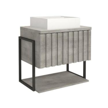 Imagem de Gabinete Para Banheiro Com Lavatório Frise Metalon Cimento MGM Moveis 