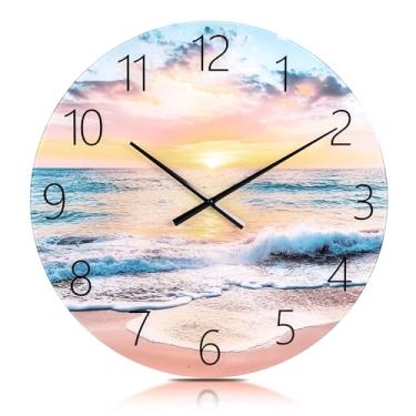 Imagem de Henescribe Relógios de parede de vidro de 61 cm para decoração de sala de estar, relógios de parede decorativos operados por bateria, relógios de cozinha silenciosos, relógio de parede para quarto