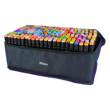 Imagem de Canetinha Caneta Ponta Dupla 262 Cores Marcador Permanente Estojo Bolsa Duas Pontas Desenho Pintura Lazer Arte