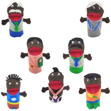 Imagem de Fantoche Família Negra 25cm Com 7 Personagens De Mão Feltro - Generico