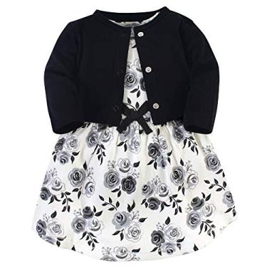 Imagem de Touched by Nature Vestido e cardigã de algodão orgânico para bebês meninas, Floral preto, 0-3 Meses