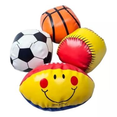 Imagem de Kit com 04 Mini Bolas Esportivas Infantis, Bola de Futebol, Futebol Americano, Basquete e Baseball, Macia com Espuma