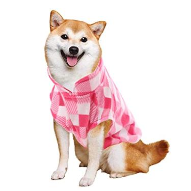 Imagem de KAMA BRIDAL Casaco para cães primavera outono inverno pulôver cachorro colete de lã para cães pequenos e médios suéter de cachorro fino rosa e branco xadrez (rosa, G)