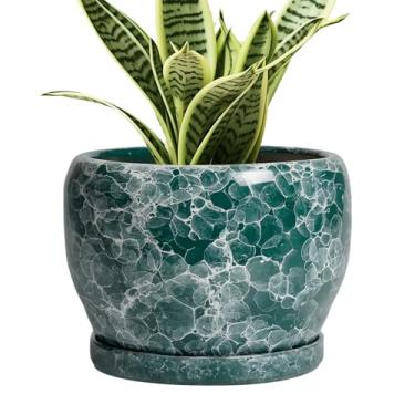 Imagem de SQOWL Vaso de cerâmica para plantas: vaso de cerâmica de 15 cm com orifício de drenagem e pires, vaso de flores redondo para ambientes internos e externos, pequeno vaso decorativo, decoração de casa