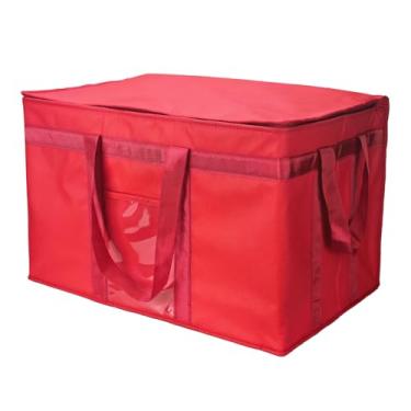 Imagem de Yalin Bolsa térmica grande 3GG, refrigerador de isopor para manter alimentos quentes ou frios, bolsa reutilizável com zíper duplo para compras de supermercado, 58 cm L x 38 cm A x 35 cm P (vermelho,