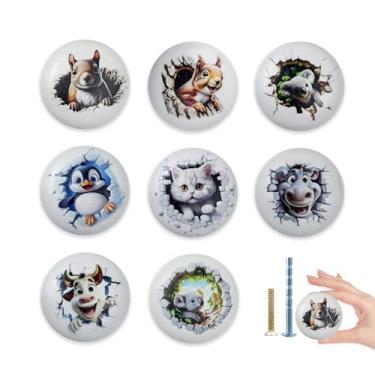 Imagem de Lasyman Puxador de armário de animais de safári fofos de cerâmica de 3,8 cm, 8 peças, manípulos e puxadores de gaveta de urso da selva decoração de quarto de quarto de cabeceira armário cômoda