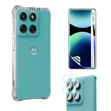 Imagem de FIT IT Capa Anti Impacto TPU para Motorola Edge 60 Pro 5G + Película Hidrogel HD + Películas Lente Câmera Transparente
