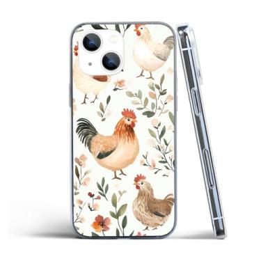 Imagem de HONGZAOQIYE Capa compatível com iPhone 14, arte minimalista galinha slim fit TPU macio à prova de choque capa protetora transparente presente para mulheres meninas