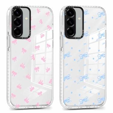 Imagem de Yomjew Pacote com 2 capas para celular com laço transparente para Samsung Galaxy A56 de 6,7 polegadas, estética, moderna, macia, fina, moderna, protetora, à prova de choque, TPU (poliuretano