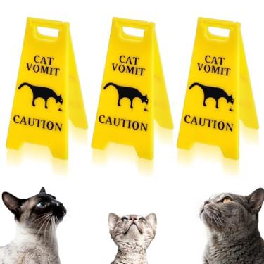 Imagem de Xindojuz 3 peças placa de aviso de vômito de gato, impressão dupla face 3D, placas de aviso engraçadas para gatos, mini placa de mesa inovadora, presentes perfeitos para amantes de gatos e entusiastas