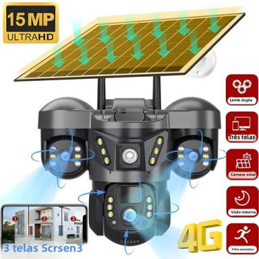 Imagem de Câmera Solar À Prova D'água 8K V380 Três Lentes 4G Visão Noturna Detec
