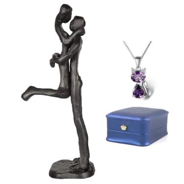 Imagem de DreamsEden Colar romântico de 6 anos, escultura de casal de ferro e gato - presentes de aniversário de casamento, aniversário, dia dos namorados para ela, esposa, namorada