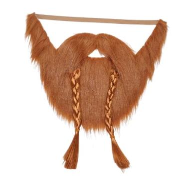 Imagem de KiBcsLic Barba falsa Cosplay Maquiagem realista para performance em palco Homens Mulheres Máscara, Duas Tranças