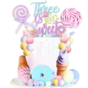 Imagem de Three is So Sweet Cake Topper Donut 3rdBirthday Party Decorations Donut Ice Cream Party Cake Decor for Sweet Dessert Theme Birthday Party Supplies