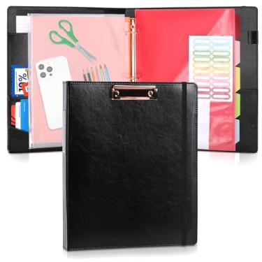 Imagem de Pasta de fichário de couro com prancheta de 2,5 cm, 33 cm × 28 cm de poliuretano com bloco de notas, 5 divisórias com bolsos, pasta removível, etiquetas, ótimo para escritório escolar (serve para