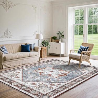 Imagem de Garvee Tapete de área floral vintage Boho 2,5 x 3,5 m, lavável à máquina, tapete macio, ultrafino e antiderrapante, para sala de estar, quarto/entrada/sala de jantar/escritório (vermelho)