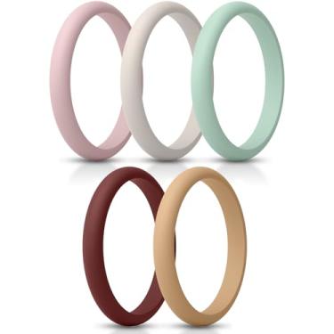 Imagem de ThunderFit Anel feminino fino e empilhável de silicone, alianças de casamento de silicone, 2,5 mm de largura e 2 mm de espessura, pacote variado 1-12, 7.5 - 8 (18.2mm), Silicone, Sem pedra preciosa