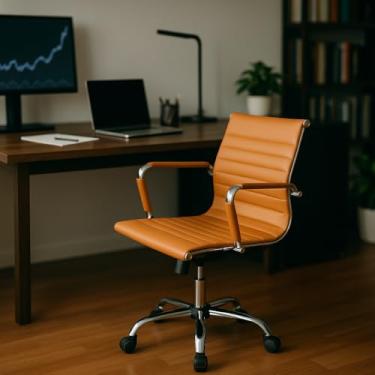 Imagem de Cadeira de Escritório Simples Diretor Secretária Para Home Office Giratoria Altura Ajustável Charles Eames Caramelo